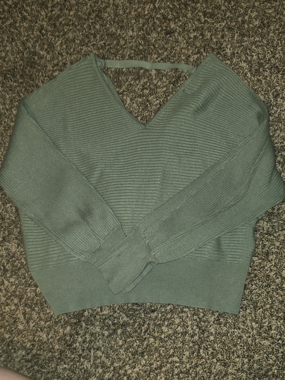 Pink Rose V-Neck Ribbed Sweater in Sage